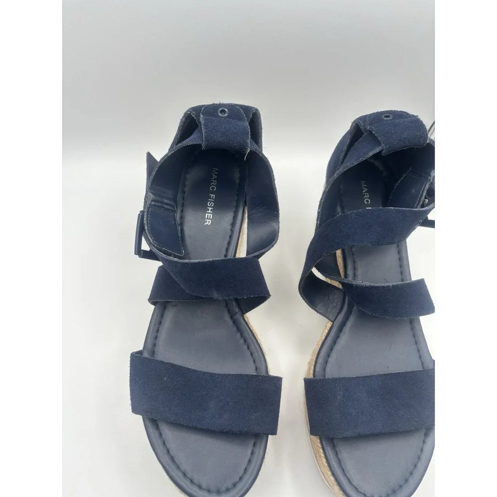 Marc Fisher Zaide Espadrille Dark Blue Suede‎ Platform Wedge size 9.5